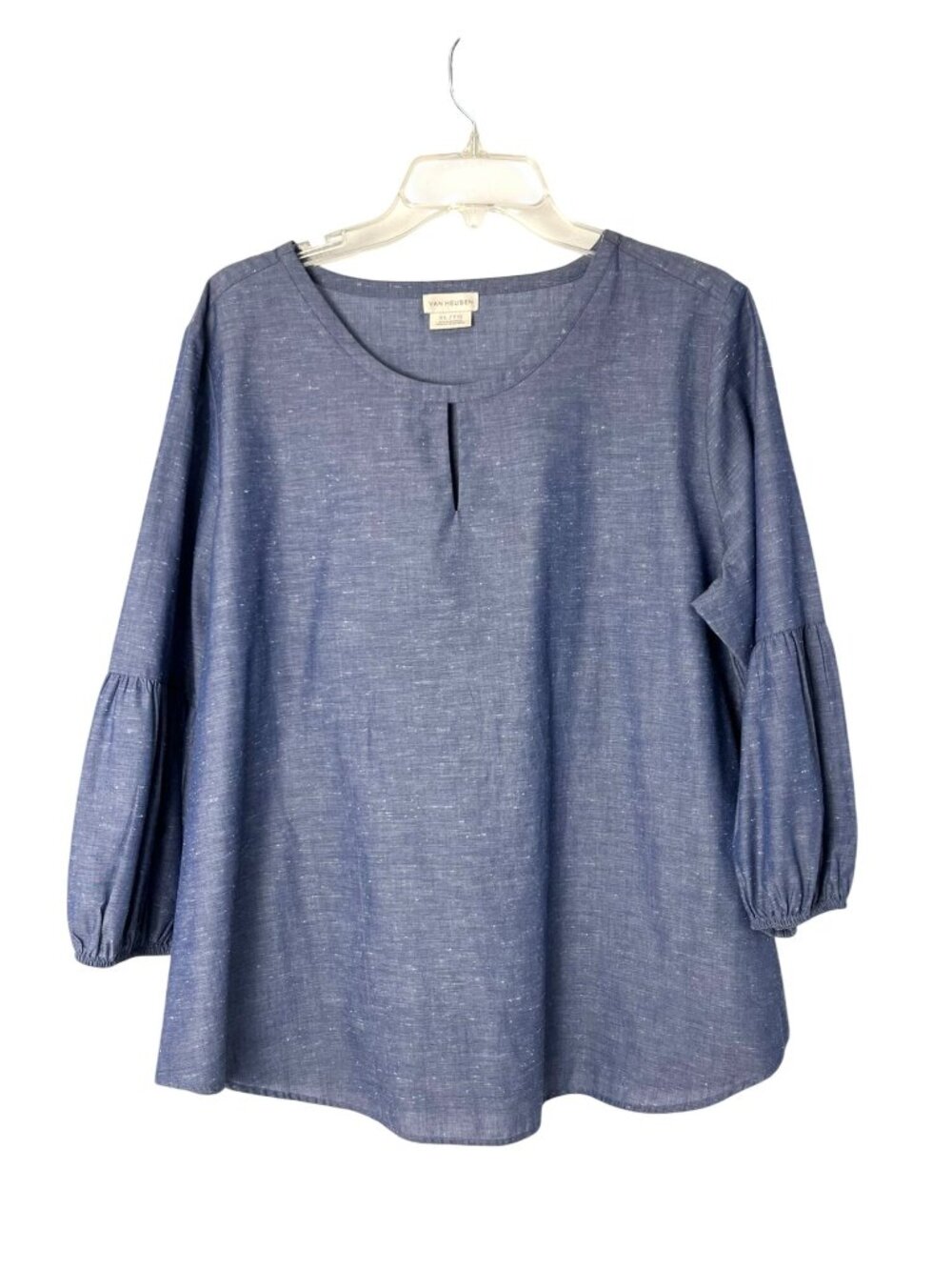 Van Heusen Studio Womens XL Blue Heather 3/4 Sleeve Top Cotton Blend Used - Picture 1 of 12